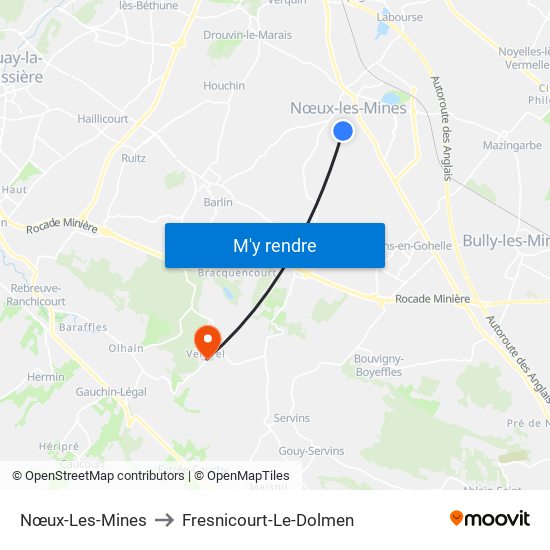 Nœux-Les-Mines to Fresnicourt-Le-Dolmen map