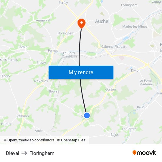 Diéval to Floringhem map