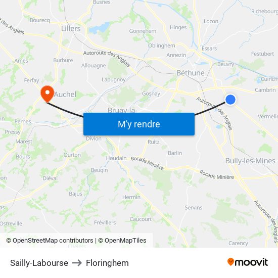 Sailly-Labourse to Floringhem map