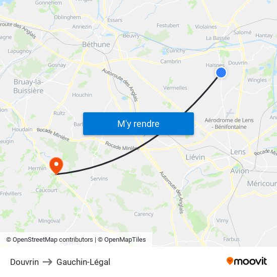 Douvrin to Gauchin-Légal map
