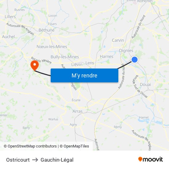 Ostricourt to Gauchin-Légal map