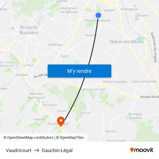 Vaudricourt to Gauchin-Légal map