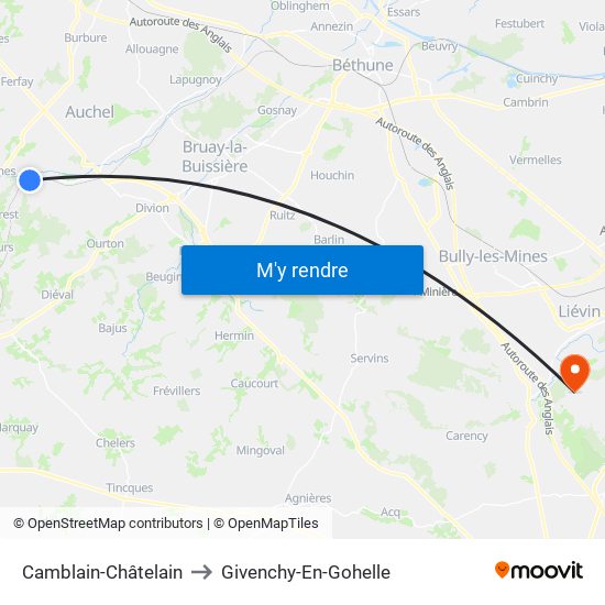 Camblain-Châtelain to Givenchy-En-Gohelle map
