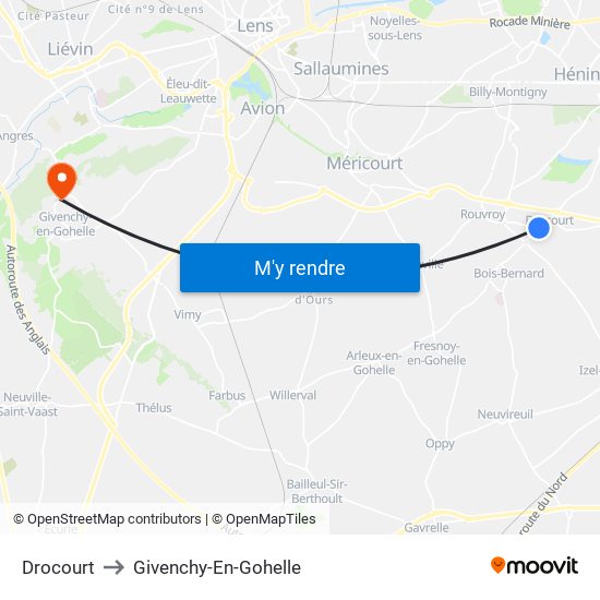 Drocourt to Givenchy-En-Gohelle map