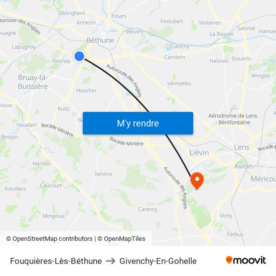 Fouquières-Lès-Béthune to Givenchy-En-Gohelle map