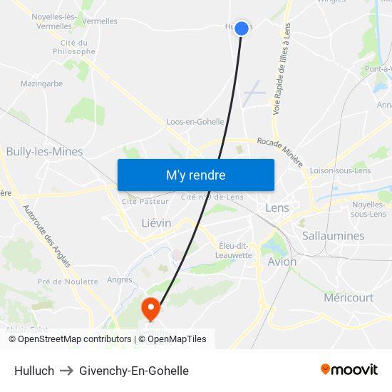Hulluch to Givenchy-En-Gohelle map