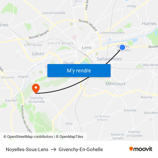 Noyelles-Sous-Lens to Givenchy-En-Gohelle map