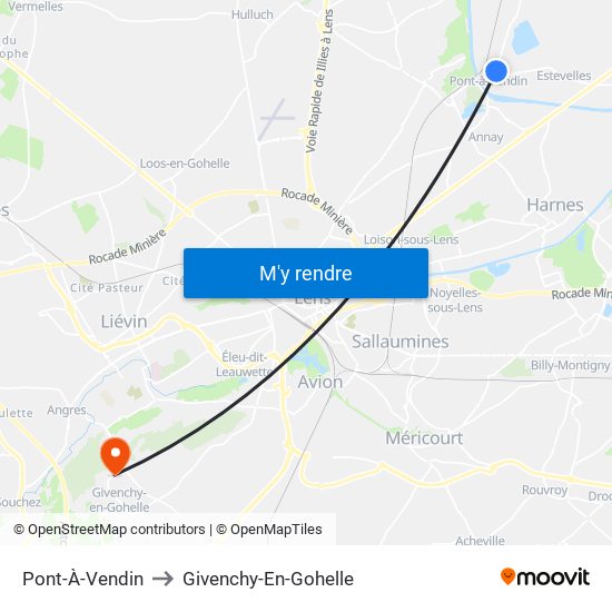 Pont-À-Vendin to Givenchy-En-Gohelle map