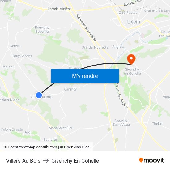 Villers-Au-Bois to Givenchy-En-Gohelle map