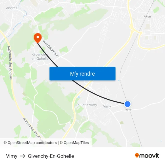 Vimy to Givenchy-En-Gohelle map