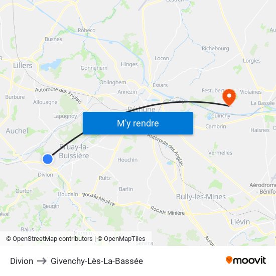 Divion to Givenchy-Lès-La-Bassée map