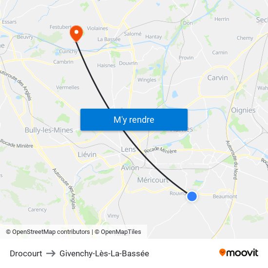 Drocourt to Givenchy-Lès-La-Bassée map