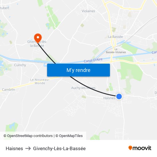 Haisnes to Givenchy-Lès-La-Bassée map
