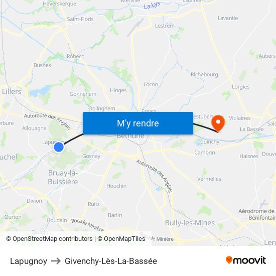 Lapugnoy to Givenchy-Lès-La-Bassée map