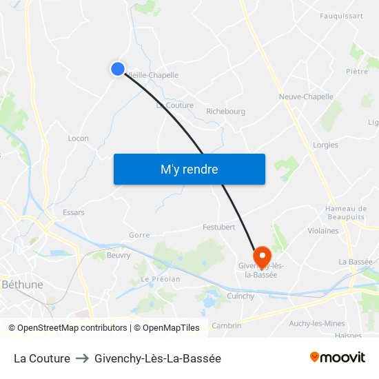 La Couture to Givenchy-Lès-La-Bassée map