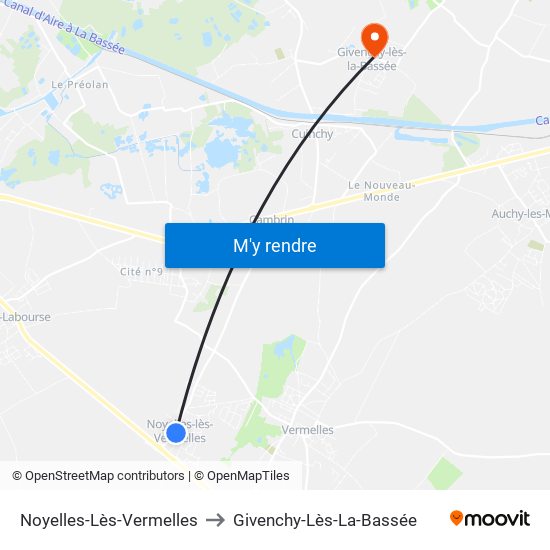 Noyelles-Lès-Vermelles to Givenchy-Lès-La-Bassée map
