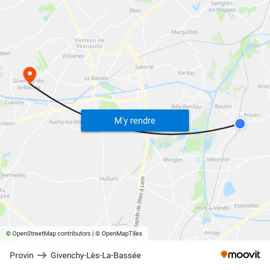 Provin to Givenchy-Lès-La-Bassée map