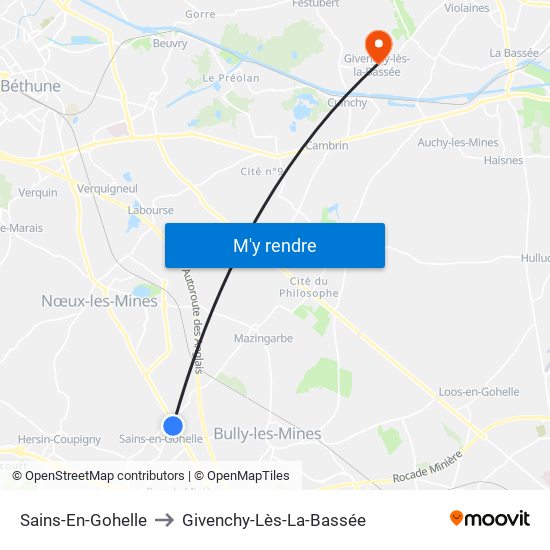 Sains-En-Gohelle to Givenchy-Lès-La-Bassée map