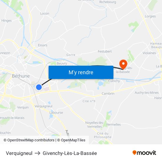 Verquigneul to Givenchy-Lès-La-Bassée map