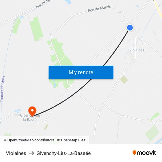 Violaines to Givenchy-Lès-La-Bassée map