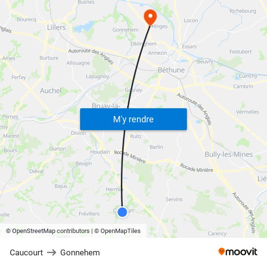 Caucourt to Gonnehem map