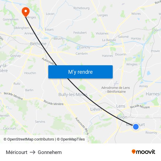 Méricourt to Gonnehem map