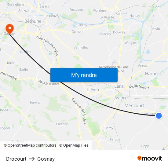 Drocourt to Gosnay map