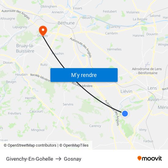 Givenchy-En-Gohelle to Gosnay map
