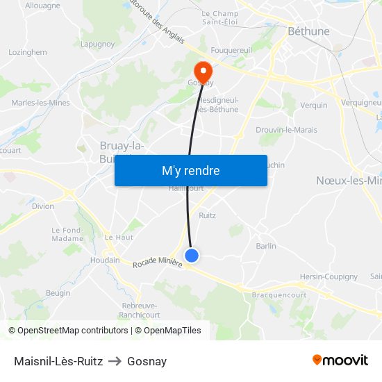 Maisnil-Lès-Ruitz to Gosnay map