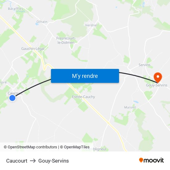 Caucourt to Gouy-Servins map