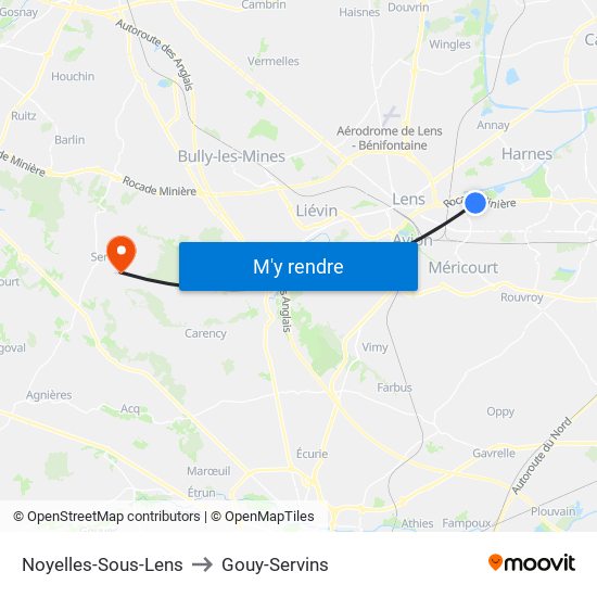 Noyelles-Sous-Lens to Gouy-Servins map