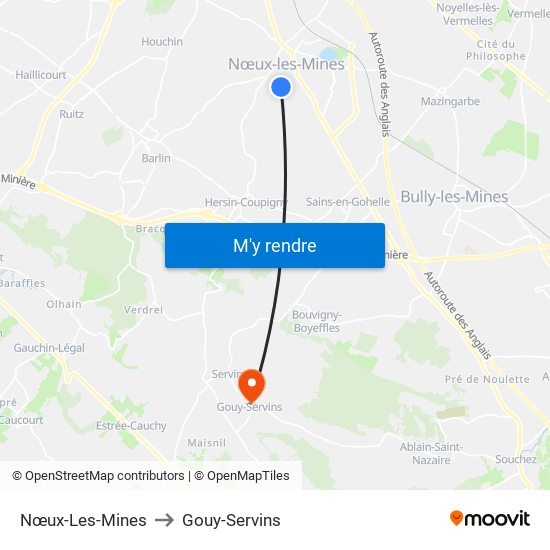 Nœux-Les-Mines to Gouy-Servins map