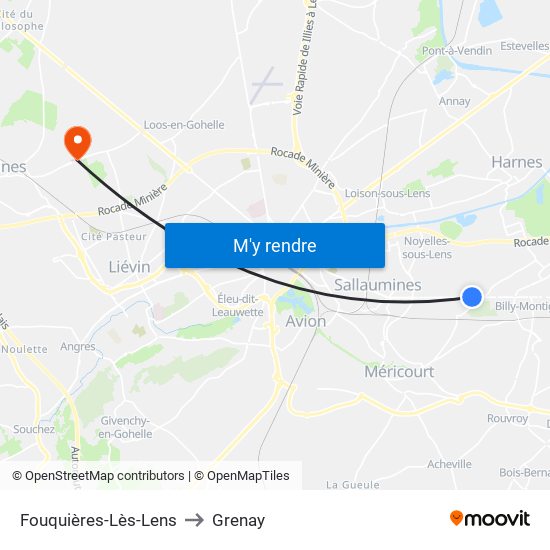 Fouquières-Lès-Lens to Grenay map