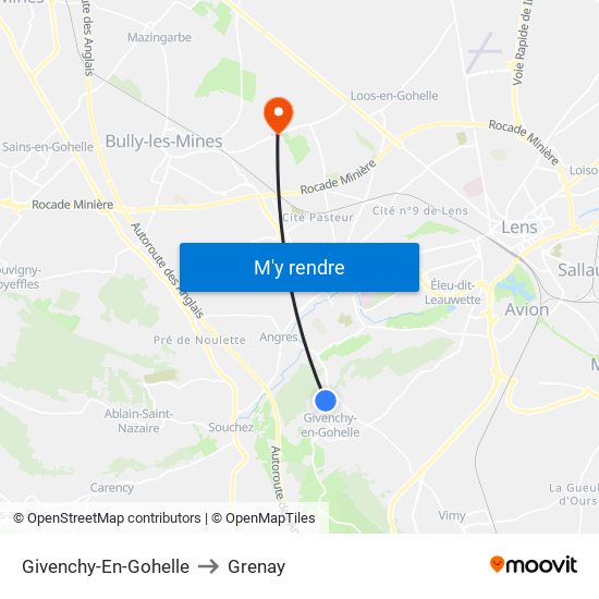 Givenchy-En-Gohelle to Grenay map