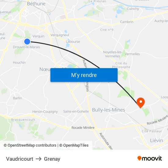 Vaudricourt to Grenay map
