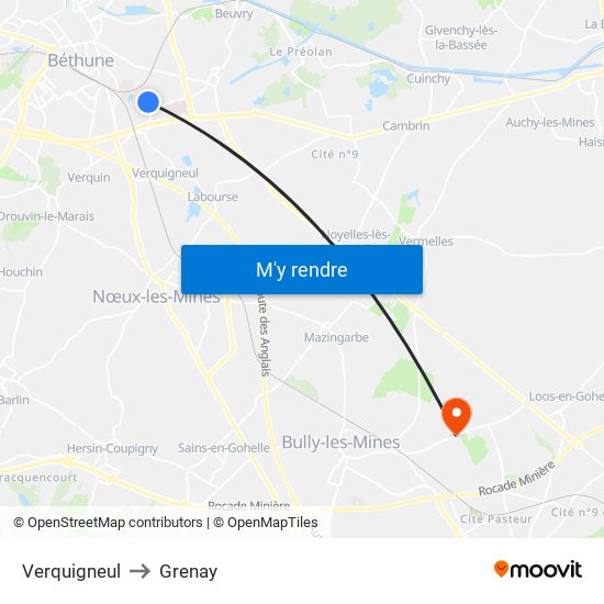 Verquigneul to Grenay map