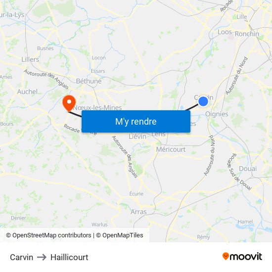 Carvin to Haillicourt map