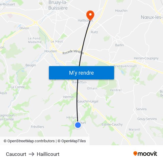 Caucourt to Haillicourt map