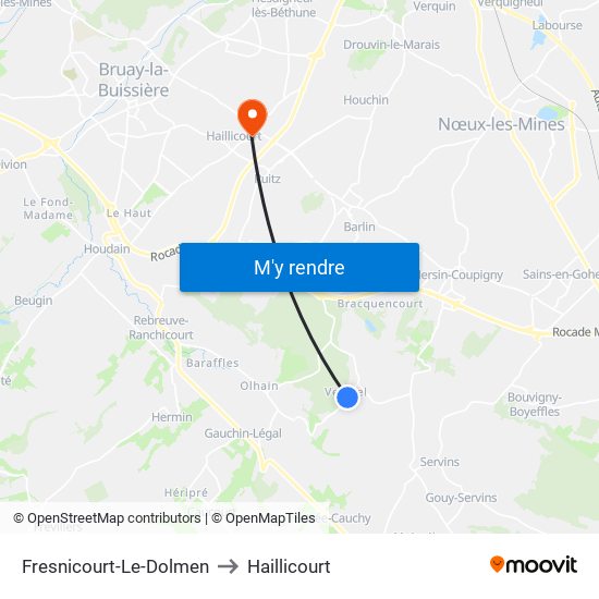 Fresnicourt-Le-Dolmen to Haillicourt map