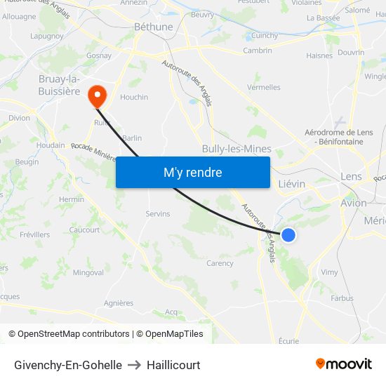 Givenchy-En-Gohelle to Haillicourt map
