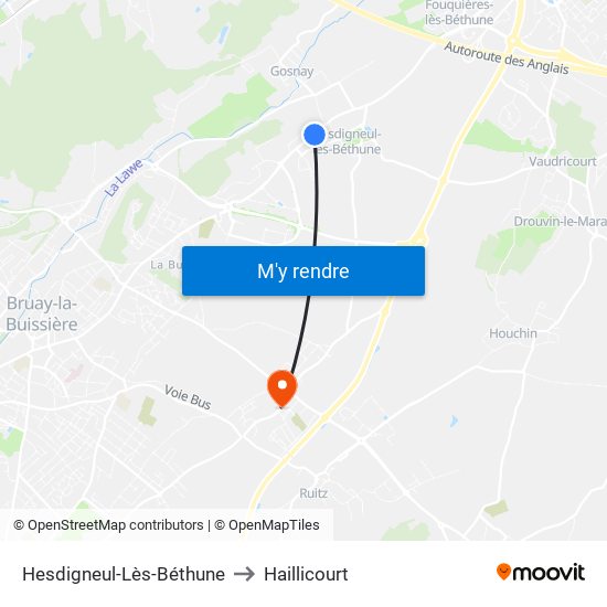 Hesdigneul-Lès-Béthune to Haillicourt map