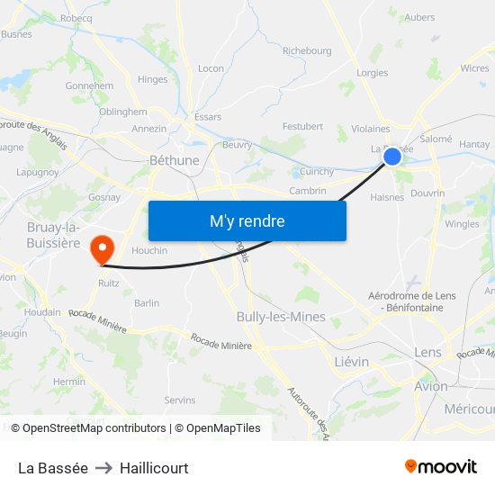 La Bassée to Haillicourt map
