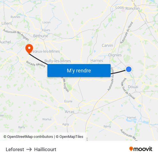 Leforest to Haillicourt map