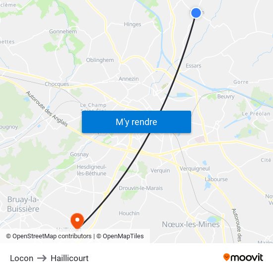 Locon to Haillicourt map