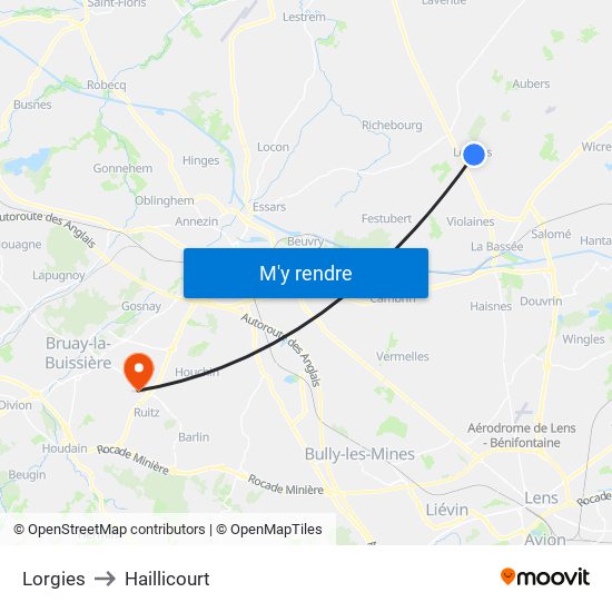 Lorgies to Haillicourt map