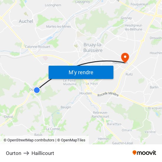 Ourton to Haillicourt map