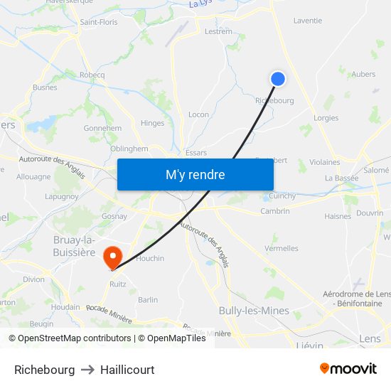 Richebourg to Haillicourt map