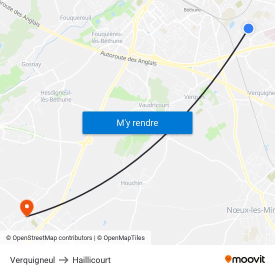 Verquigneul to Haillicourt map