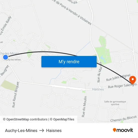 Auchy-Les-Mines to Haisnes map