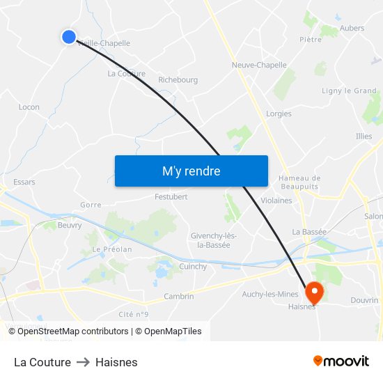 La Couture to Haisnes map
